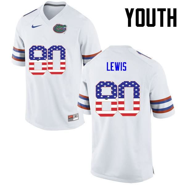 Youth NCAA Florida Gators C'yontai Lewis #80 Stitched Authentic USA Flag Fashion Nike White College Football Jersey TBX2165RI